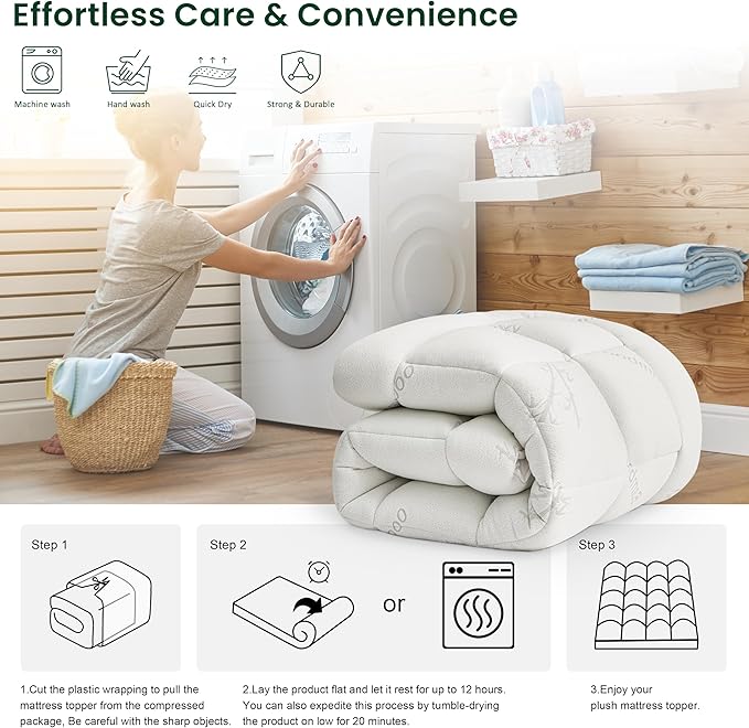 Love's cabin Queen Mattress Topper, Rayon Derived from Bamboo, 900 GSM Breathable Mattress Topper Pad, Thick Pillow Top Mattress Pad with Stretches up 8"-20" Deep Pocket(60"x80")