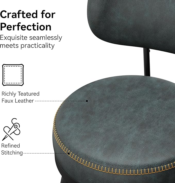 Counter Height Bar Stools, 26" H Swivel Barstools Set of 6, Faux Leather Kitchen Counter Stools with Back and Stylish Stitching, Metal Frame, Pub, Home Bar, Balck Green