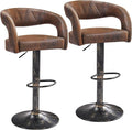 VECELO Bar Stools Set of 2 Adjustable Swivel Modern Pu Leather Barstools, Counter Bar Stools with Back and Arms, for Kitchen, Bar (Dark Brown)