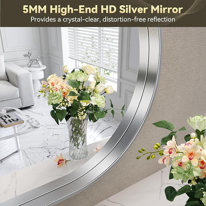 Brightify Arched Mirror, Arched Wall Mirror, 28 x 40 Inch Silver Arch Mirror, Metal Frame Silver Bathroom Mirror, Arched Top Bathroom Vanity Mirror for Living Room Bedroom Mantel Entryway Hallways