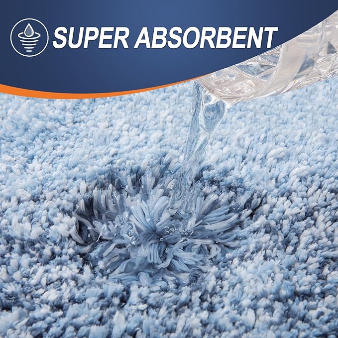 OLANLY Bathroom Rug Mat 24x16, Extra Soft and Absorbent Polyester Bath Rugs, Non-Slip Plush Shaggy Bath Carpet, Machine Wash Dry, Bath Mats for Bathroom Floor, Tub and Shower, Blue