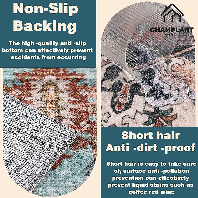 Washable Area Rug 8'x10' Black-Purple Khaki Retro Boho Design Non-Shedding Non-Slip Easy Care Ideal for High Traffic Areas in Living Room Bedroom Office Coffee Table Kitchen Large Carpet
