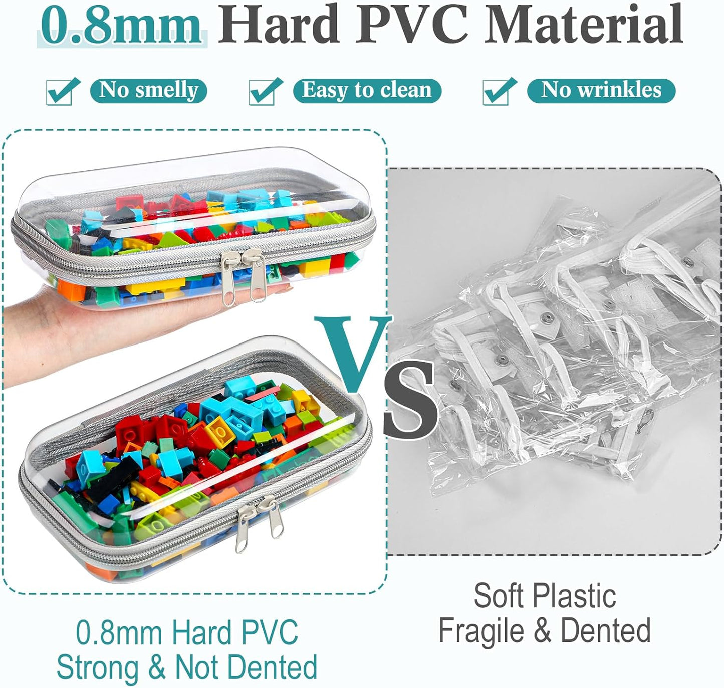 Sanwuta 6 Pcs Clear Hard Zipper Case Pencil Pouches Hard Plastic Zipper Pouches Makeup Bag Transparent Cases for Snacks Plastic Storage Organizer Box for Travel(Gray,7.48 x 3.94 x 2 Inch)