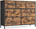 SONGMICS Dresser for Bedroom, Chest of Drawers, TV Stand, Steel, MDF, 7 Non-Woven Fabric Drawers, Storage Organizer Unit, Closet, Entryway, Rustic Brown and Ink Black ULGS323B02S