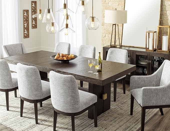 Signature Design by Ashley Burkhaus Traditional Dining Upholstered Arm Chair, 2 Count, Gray & Dark Brown