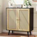 Rattan Sideboard Buffet, Accent Cabinet Cupboard Console Small Cabinet with Doors and Adjustable Shelve for Kitchen & Entryway Storage, Black