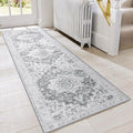 GENIMO Runner Rug 2x6, Machine Washable Non Slip Vintage Hallway Runner Rug, Low Pile Lightweiht Mat for Living Room, Entryway, Bedroom, Kitchen and Corridor, Gray