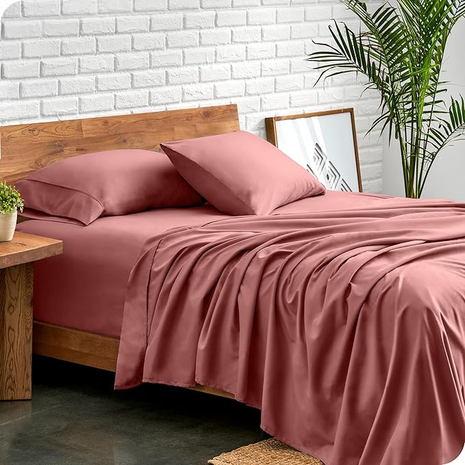 Bare Home Full XL Sheet Set - Luxury 1800 Ultra-Soft Microfiber Full Extra Long Bed Sheets - Double Brushed - Deep Pockets - Easy Fit - 4 Piece Set - Bedding Sheets & Pillowcases (Full XL, Dusty Rose)