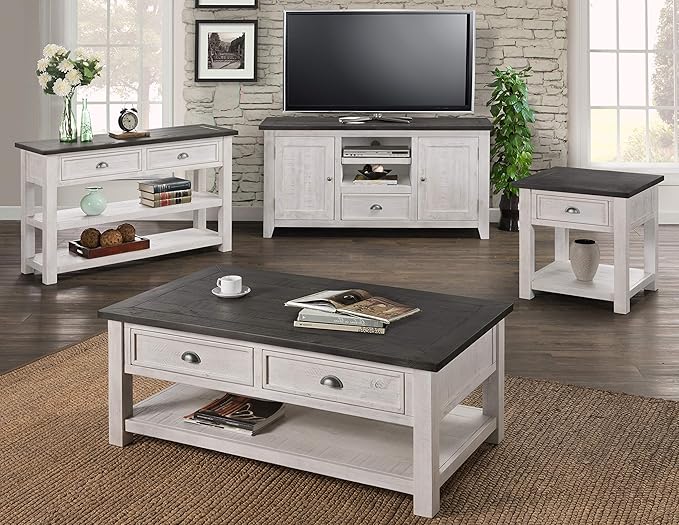 Martin Svensson Home Monterey Solid Wood Sofa Console Table White with Grey Top