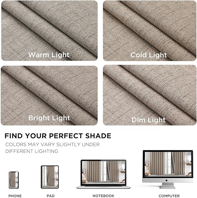 Joydeco 100% Blackout Curtains for Bedroom - Natural Linen Curtains 52"W x 63"L Long, Thermal Insulated 2 Panels Linen Light Blocking Drapes, Rod Pocket & Back Tabs, Darkening Privacy for Living Room