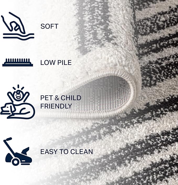 JONATHAN Y Khalil Modern Berber Stripe Cream/Black 3' Round Indoor Area Rug, Contemporary, Bohemian, Easy-Cleaning for Living Room, Bedroom, Kitchen, Pet Friendly, Non-Shedding (MOH207A-3R)