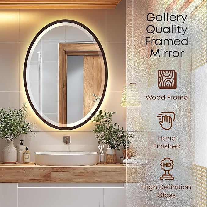 OVALCREST - Oval Wooden Beveled Wall Mirror for Home Decor, Bathroom, Vanity, Bedroom, Living Room, Hallway - London Style (Black Walnut) 13.1 x 17.1