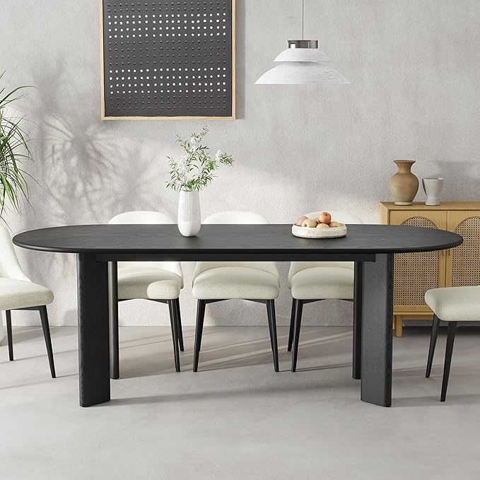 Casaphoria Wood Kitchen Table Set with 6 Chairs, 79" Dining Kitchen Table & Chairs Set for 4-6, Modern Farmhouse Oval Dining Table for Living Room, Easy Assembly, Black