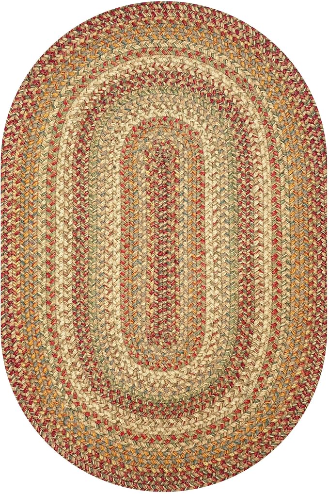 Homespice Harvest Premium Jute Braided Area Rug, 5' x 8' Oval Beige - Tan - Red - Sage - Green, Reversible, Natural Jute Yarn Rustic, Country, Primitive, Farmhouse Style - 30 Day Risk Free Purchase