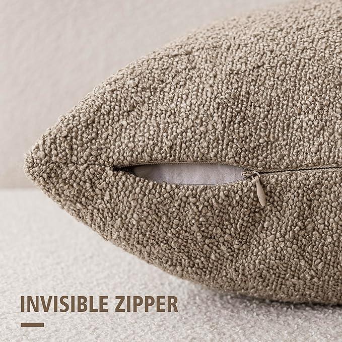 Foindtower Pack of 2, Decorative Textured Boucle Throw Pillow Covers Neutral Accent Solid Pillow Cases Soft Couch Cushion Case for Chair Sofa Bedroom Living Room Home Decor 22x22 Inch Light Khaki Tan