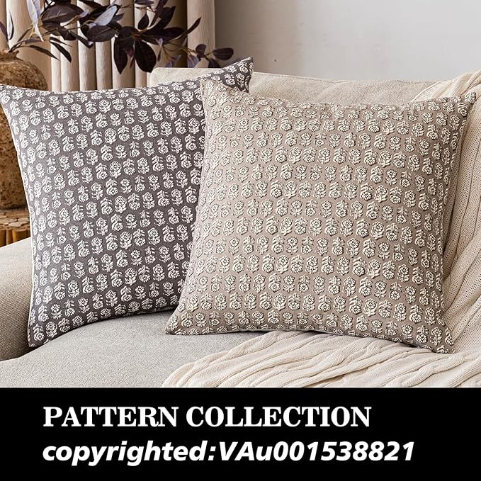 Foindtower Set of 2 Decorative Vintage Floral Print Throw Pillow Covers Neutral Modern Farmhouse Cushion Covers Boho Home Decor for Sofa Couch Chair Bedroom Living Room Outdoor,22×22 Inch,Tan Taupe
