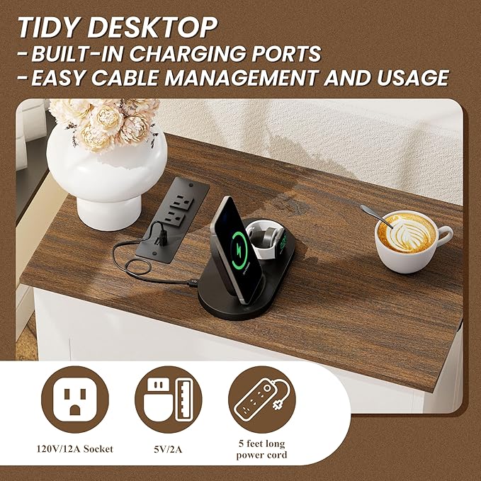 End Tables Set of 2 with Charging Station,13.8" W Narrow Side Table with Storage for Sofa Couch or Bed Side with Outlets & USB Ports, Farmhouse Wooden Nightstand for Bedroom Livingroom