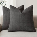 Foindtower Set of 2 Decorative Linen Check Throw Pillow Covers Neutral Farmhouse Vintage Cushion Covers Modern Boho Home Decor for Sofa Chair Couch Bedroom Living Room Outdoor,18×18 Inch,Charcoal