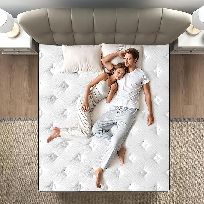 Queen Size Mattress, 12 Inch 5-Zone Pocket Spring Hybrid Mattress with Gel Memory Foam for Pressure Relief & Peaceful Sleep, Medium Firm, Mattress in a Box