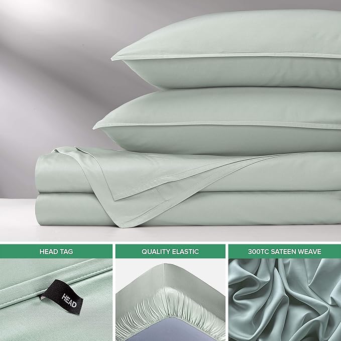 Split King Sheets by Pure Bamboo, Genuine 100% Organic Viscose Derived from Bamboo Bed Sheet Set, Soft & Cooling, Double Stitching *Not for Split Top (Split King, Sea Glass)