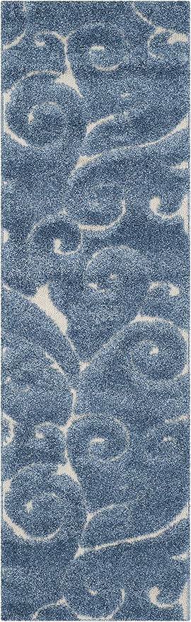 SAFAVIEH Florida Shag Collection Accent Rug - 2'3" x 4', Light Blue & Cream, Scroll, Non-Shedding & Easy Care, 1.2-inch Thick Ideal for High Traffic Areas in Foyer, Living Room, Bedroom (SG455-6011)