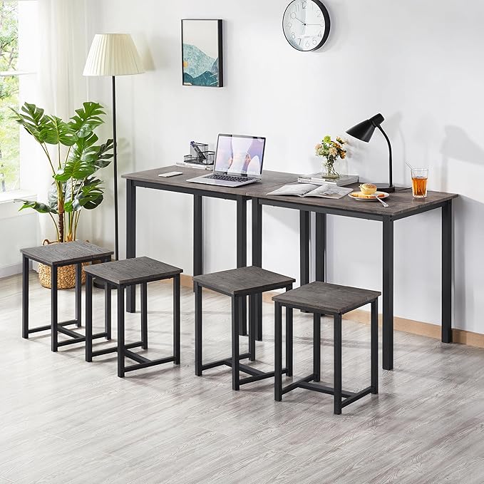 Yaheetech 3 Piece Dining Table Set - Kitchen Table & Chair Sets for 2 - Compact Table w/ 2 Stools & Space Saving Design for Dining Room Living Room Apartment Pub, Drift Brown