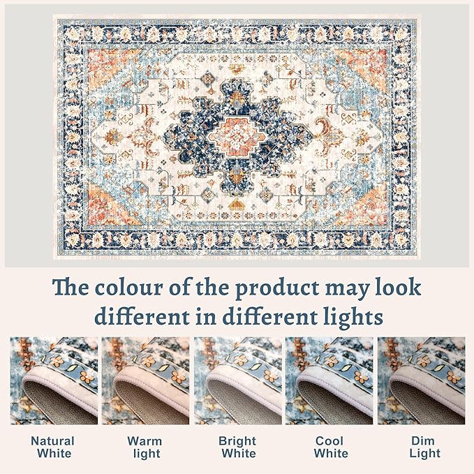 Tangsoo 2.6x8 Washable Runner Rug for Hallways, Non Slip Vintage Rug, Soft Low Pile Long Runner, Blue Carpet Runners for Kitchen Bedroom Entryway Bathroom Living Room