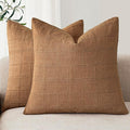Foindtower Set of 2 Decorative Linen Check Throw Pillow Covers Neutral Farmhouse Vintage Cushion Covers Modern Boho Home Decor for Sofa Chair Couch Bedroom Living Room Outdoor,16×16 Inch,Brick