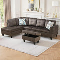 Osparple L Shaped Couch Sectional Couches for Living Room Upholstered Flannel 3 Pieces Modular Sectional Sofa with Chaise, Ottoman with Storage for Living Room and Small Apartment, Dark Brown