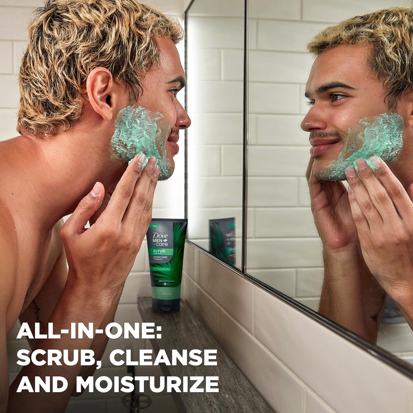 Dove Men+Care Body and Face Scrub Costal Cedar Deeply Exfoliates for Hydrated & Nourished Skin 100% Gentle Cleanser, No Sulfate Cleansers or Parabens, 98% Biodegradable Formula 9 oz