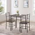 JOIN IRON 3-Piece Metal and Wood Indoor Modern Square Dining Table Furniture Set for Kitchen, Dining Room, Dinette, Breakfast Nook w/ 2Chairs - Gray