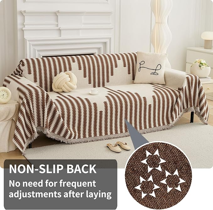 HAOMAIJIA Boho Sofa Covers Couch Covers for 3 Cushion Couch Sofa Pet Friendly Soft Thick Non Slip Couch Cover for Dogs Washable Sectional Couch Covers L Shape Furniture Protector (Brown, 71"x118")