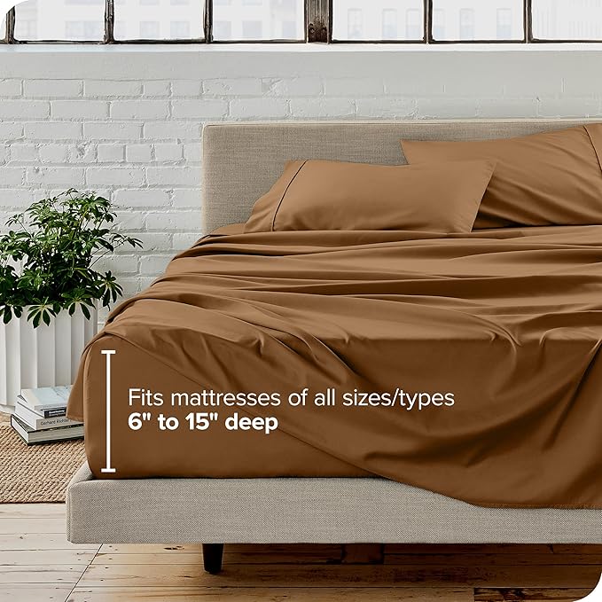 Bare Home Twin XL Sheet Set - 1800 Ultra-Soft Microfiber Twin Extra Long Bed Sheets - Double Brushed - Deep Pockets - Easy Fit - Extra Soft - 3 Piece Set - Bed Sheets & Pillowcases (Twin XL, Caramel)