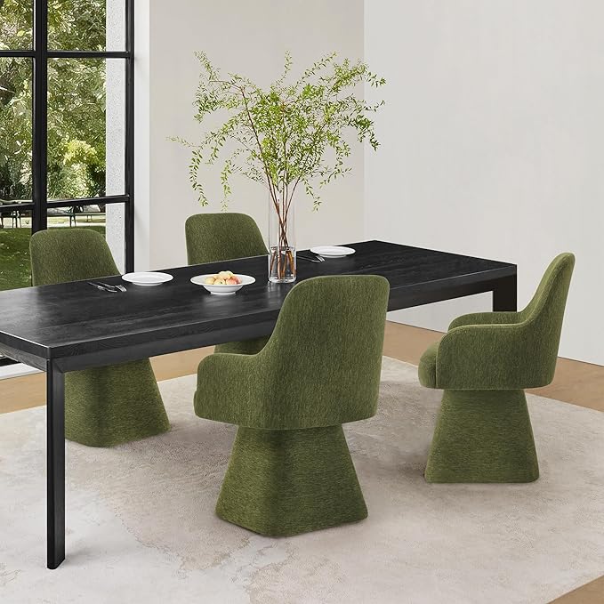 Swivel Dining Chairs Set of 4, Mid Century Modern Chairs Fabric Upholstered Armchair with Armrest & Ergonomic Backrest for Dining Room, Kitchen, Bedroom, Living Room, Green, 4 Boxs