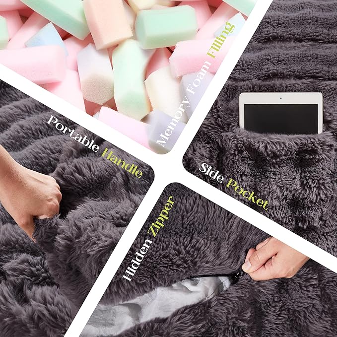 Hobestluk Bean Bag Chairs 3ft Beanbag Chair with Filler Adult Bean Bags with Fluffy & Machine Washable Cover, Giant Bean Bag Chairs for Adults (Dark Grey, 3FT-36" x 36" x 22")