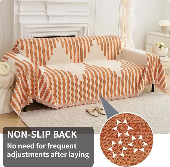 HAOMAIJIA Boho Sofa Covers Couch Covers for 2 Cushion Couch Sofa Pet Friendly Soft Thick Non Slip Couch Cover for Dogs Washable Sectional Couch Covers L Shape Furniture Protector (Orange, 71"x102")