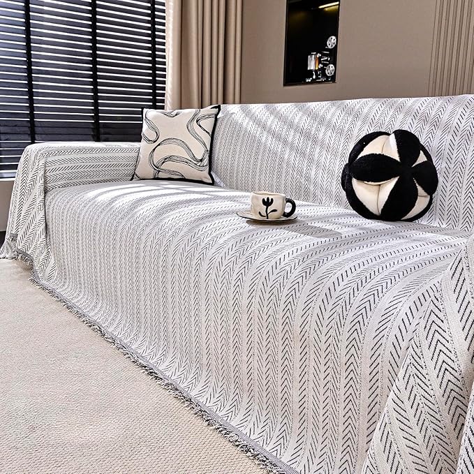 Nobildonna Sofa Cover Washable Soft Thicken Chenille Couch Cover with Tassel,Waterproof Sofa Slipcover for 3-4 Cushion Couch,Sectional Sofa,L-Shaped Furniture Protector Pet-Friendly,Beige 91"x150"