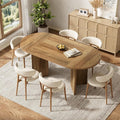 LITTLE TREE 63" Rustic Oval Dining Table for 4-6, Sturdy MDF Farmhouse Kitchen Table with Metal Strip Base, for Living Room, Office, Restaurant, Multi-Use, Umber