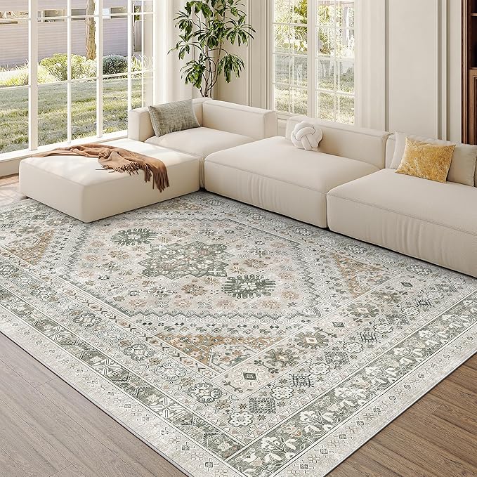 zesthome 6x9 Area Rug, Super Soft Washable Rugs for Living Room, Non-Slip Stain Resistant Vintage Rugs, Ultra-Thin Large Area Rugs (Brown/Grey,6'x9')
