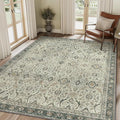 8X10 Area Rugs Machine Washable Rugs for Living Room, Vintage Boho Large Rugs for Bedroom Dining Room, Non Slip Indoor Soft Distressed Lightweight Thin Low Pile Carpet, Tan