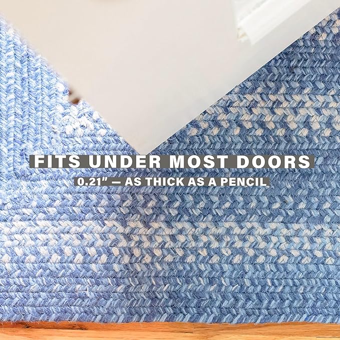 Homespice 20x30” Blue Rectangular Braided Rug. Denim Blue and White Jute Rug. Uses- Entryway, Kitchen Rugs, Bathroom Rugs. Reversible, Rustic, Country, Primitive, Farmhouse Decor Rug