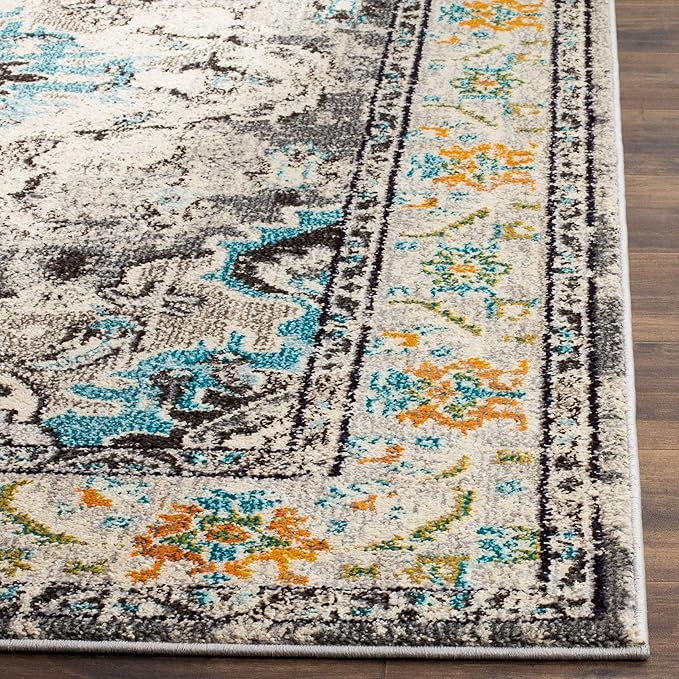 SAFAVIEH Monaco Collection Runner Rug - 2'2" x 12', Grey & Light Blue, Boho Chic Medallion Distressed Design, Non-Shedding & Easy Care, Ideal for High Traffic Areas in Living Room, Bedroom (MNC243G)