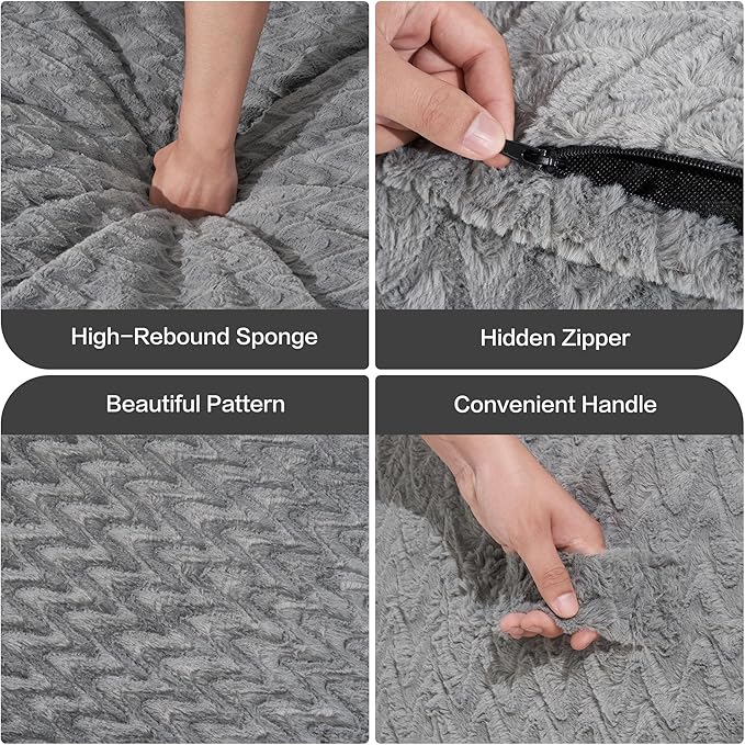 Hobestluk 4ft Bean Bag Chairs for Adults Large Beanbag Chair with Chevron Plush Fur Cover Big Bean Bag Chair for Living Room Bedroom Dorm Office - Grey (44” x 44” x 24”)