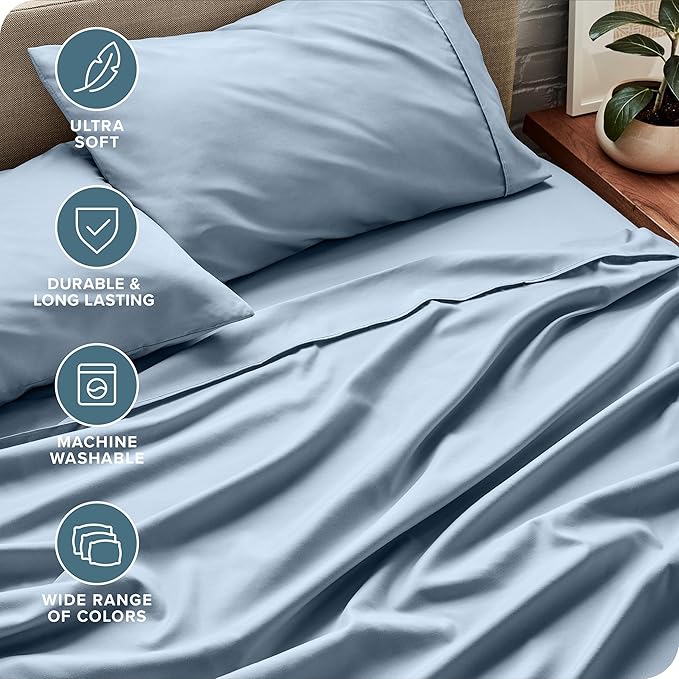 Bare Home Full XL Sheet Set - Luxury 1800 Ultra-Soft Microfiber Full Extra Long Bed Sheets - Double Brushed - Deep Pockets - Easy Fit - 4 Piece Set - Bedding Sheets & Pillowcases (Full XL, Dusty Blue)