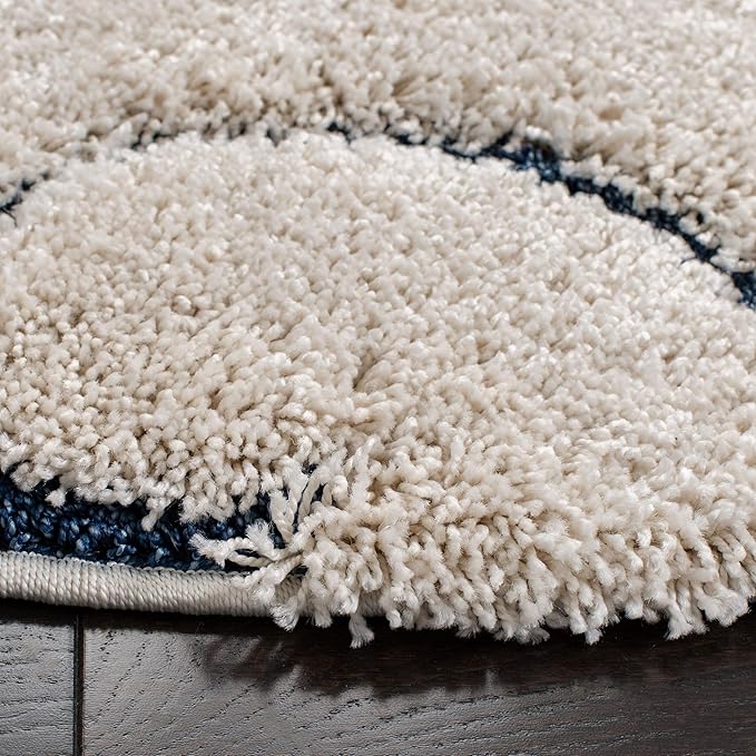 SAFAVIEH Florida Shag Collection 9' Round Cream/Blue SG455 Scrolling Vine Graceful Swirl Textured Non-Shedding Living Room Bedroom Dining Room Entryway Plush 1.2-inch Thick Area Rug