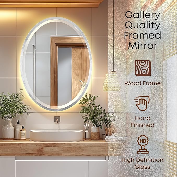 OVALCREST - Oval Wooden Beveled Wall Mirror for Home Decor, Bathroom, Vanity, Bedroom, Living Room, Hallway - London Style (Silver Leaf with Brown Antique) 21.1 x 25.1