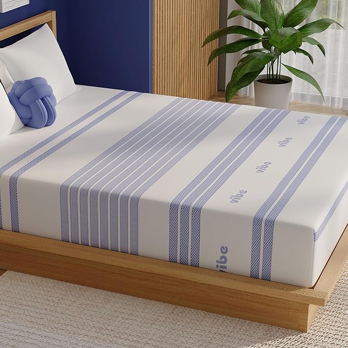 Vibe Gel Memory Foam Mattress, Fiberglass Free 8-Inch CertiPUR-US Certified Bed-in-a-Box, Queen, White