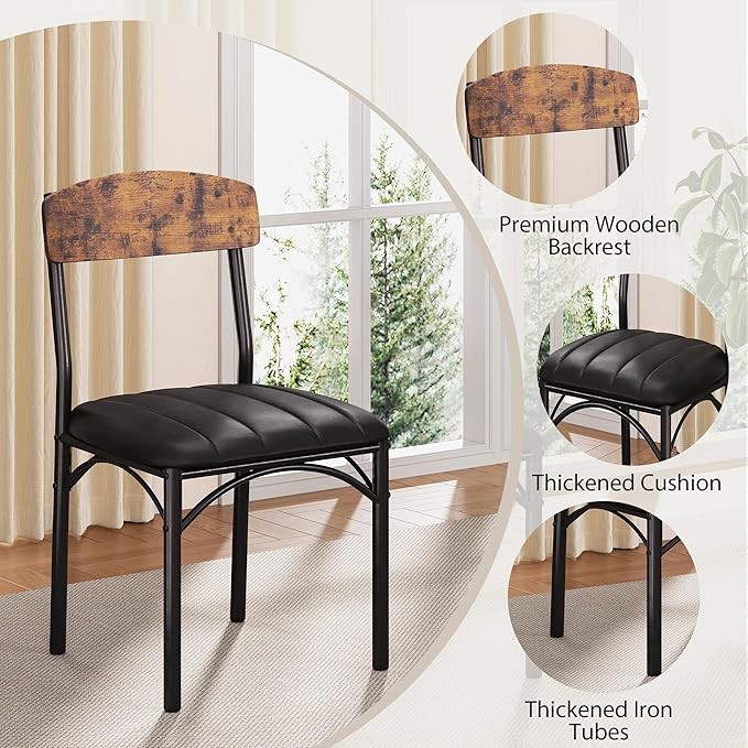 Round Dining Table Set for 4, Kitchen Table and Chairs for 4, Circle Table Round Pedestal Dining Room Dinner Dinette Table Set,5 Piece Space Saving Wood Kitchen & Dining Room Tables Set Furniture