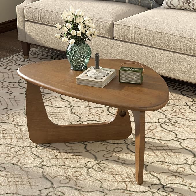 Mid Century Modern Coffee Table, Solid Wood Triangle Coffee Table for Living Room, Modern Tea Table for Home, 35.4x23.6x16.5