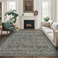 5X7 Area Rugs Machine Washable Rugs for Living Room, Vintage Boho Large Rugs for Bedroom Dining Room, Non Slip Indoor Soft Distressed Lightweight Thin Low Pile Carpet, Deep